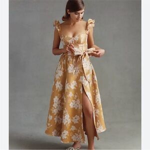 V. CHAPMAN The Vera Dress in Gold Baroque Floral